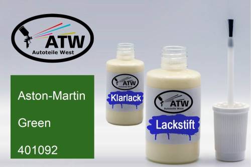 Aston-Martin, Green, 401092: 20ml Lackstift + 20ml Klarlack - Set, von ATW Autoteile West.