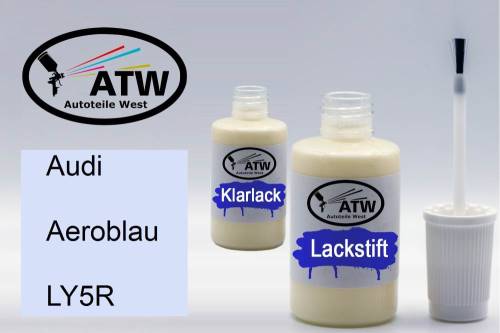 Audi, Aeroblau, LY5R: 20ml Lackstift + 20ml Klarlack - Set, von ATW Autoteile West.