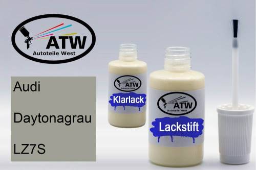 Audi, Daytonagrau, LZ7S: 20ml Lackstift + 20ml Klarlack - Set, von ATW Autoteile West.