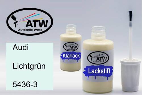 Audi, Lichtgrün, 5436-3: 20ml Lackstift + 20ml Klarlack - Set, von ATW Autoteile West.