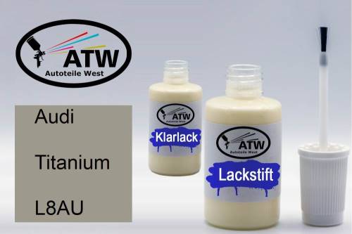 Audi, Titanium, L8AU: 20ml Lackstift + 20ml Klarlack - Set, von ATW Autoteile West.