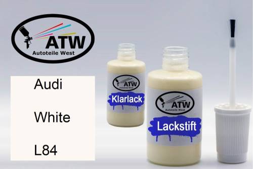 Audi, White, L84: 20ml Lackstift + 20ml Klarlack - Set, von ATW Autoteile West.