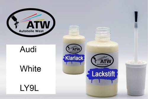 Audi, White, LY9L: 20ml Lackstift + 20ml Klarlack - Set, von ATW Autoteile West.