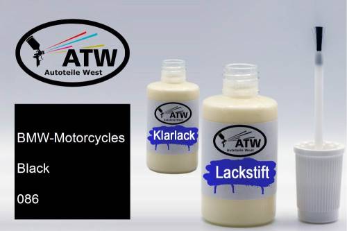 BMW-Motorcycles, Black, 086: 20ml Lackstift + 20ml Klarlack - Set, von ATW Autoteile West.