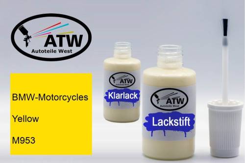 BMW-Motorcycles, Yellow, M953: 20ml Lackstift + 20ml Klarlack - Set, von ATW Autoteile West.