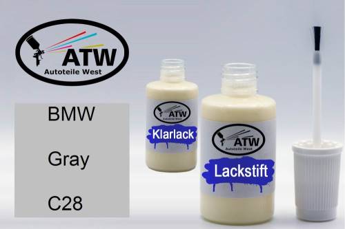 BMW, Gray, C28: 20ml Lackstift + 20ml Klarlack - Set, von ATW Autoteile West.