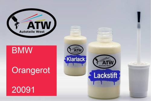 BMW, Orangerot, 20091: 20ml Lackstift + 20ml Klarlack - Set, von ATW Autoteile West.