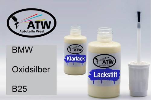 BMW, Oxidsilber, B25: 20ml Lackstift + 20ml Klarlack - Set, von ATW Autoteile West.