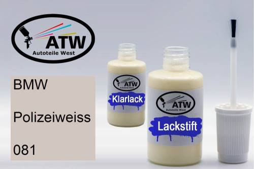 BMW, Polizeiweiss, 081: 20ml Lackstift + 20ml Klarlack - Set, von ATW Autoteile West.