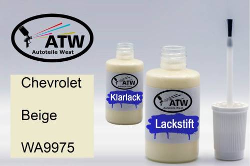 Chevrolet, Beige, WA9975: 20ml Lackstift + 20ml Klarlack - Set, von ATW Autoteile West.