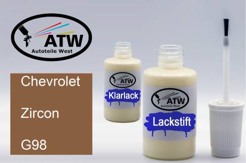 Chevrolet, Zircon, G98: 20ml Lackstift + 20ml Klarlack - Set, von ATW Autoteile West.