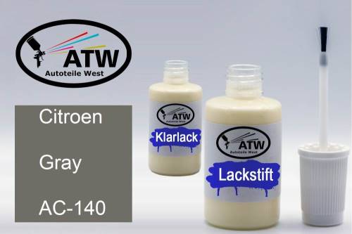 Citroen, Gray, AC-140: 20ml Lackstift + 20ml Klarlack - Set, von ATW Autoteile West.