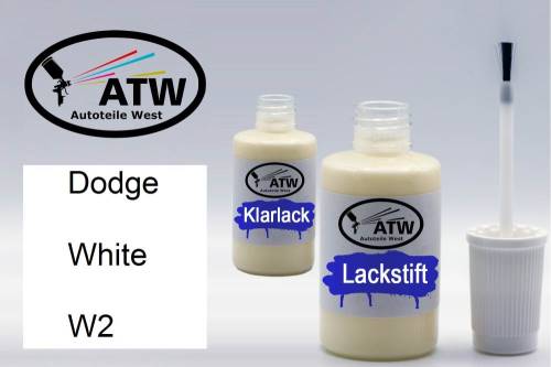 Dodge, White, W2: 20ml Lackstift + 20ml Klarlack - Set, von ATW Autoteile West.