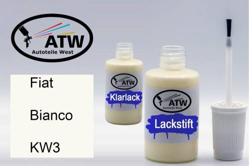 Fiat, Bianco, KW3: 20ml Lackstift + 20ml Klarlack - Set, von ATW Autoteile West.