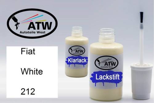 Fiat, White, 212: 20ml Lackstift + 20ml Klarlack - Set, von ATW Autoteile West.