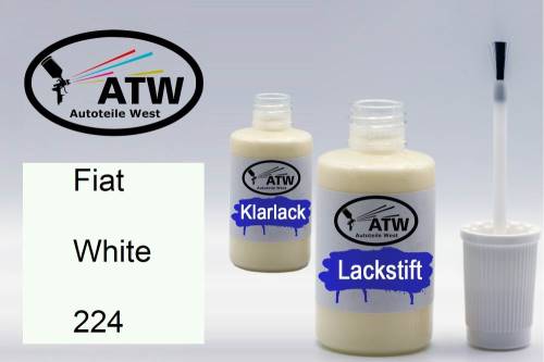 Fiat, White, 224: 20ml Lackstift + 20ml Klarlack - Set, von ATW Autoteile West.