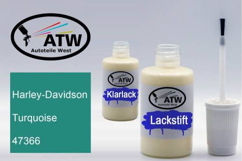 Harley-Davidson, Turquoise, 47366: 20ml Lackstift + 20ml Klarlack - Set, von ATW Autoteile West.