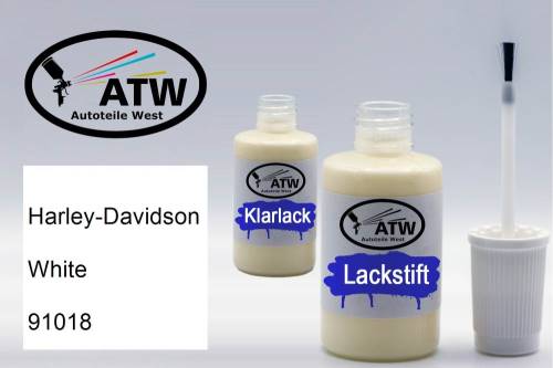 Harley-Davidson, White, 91018: 20ml Lackstift + 20ml Klarlack - Set, von ATW Autoteile West.