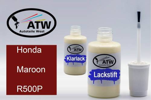 Honda, Maroon, R500P: 20ml Lackstift + 20ml Klarlack - Set, von ATW Autoteile West.