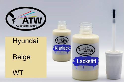 Hyundai, Beige, WT: 20ml Lackstift + 20ml Klarlack - Set, von ATW Autoteile West.