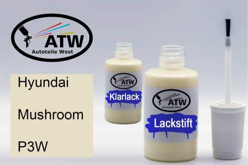 Hyundai, Mushroom, P3W: 20ml Lackstift + 20ml Klarlack - Set, von ATW Autoteile West.