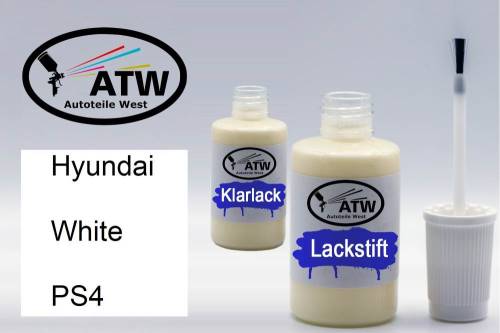 Hyundai, White, PS4: 20ml Lackstift + 20ml Klarlack - Set, von ATW Autoteile West.