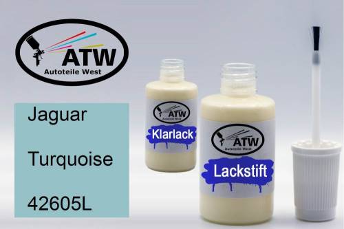 Jaguar, Turquoise, 42605L: 20ml Lackstift + 20ml Klarlack - Set, von ATW Autoteile West.