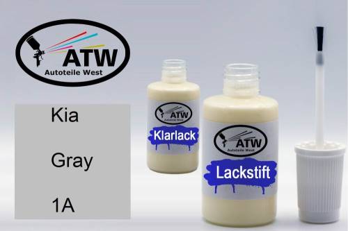 Kia, Gray, 1A: 20ml Lackstift + 20ml Klarlack - Set, von ATW Autoteile West.