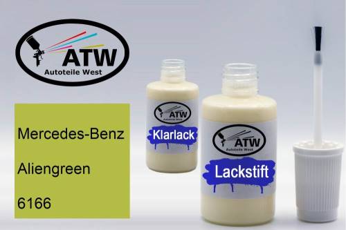 Mercedes-Benz, Aliengreen, 6166: 20ml Lackstift + 20ml Klarlack - Set, von ATW Autoteile West.