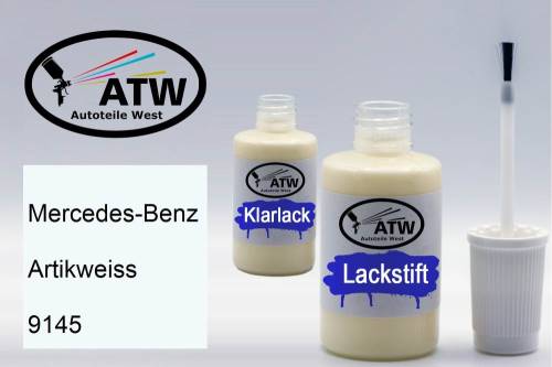 Mercedes-Benz, Artikweiss, 9145: 20ml Lackstift + 20ml Klarlack - Set, von ATW Autoteile West.