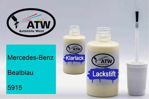 Mercedes-Benz, Beatblau, 5915: 20ml Lackstift + 20ml Klarlack - Set, von ATW Autoteile West.