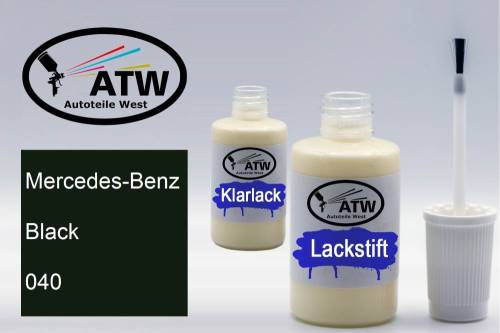 Mercedes-Benz, Black, 040: 20ml Lackstift + 20ml Klarlack - Set, von ATW Autoteile West.