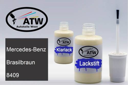 Mercedes-Benz, Brasilbraun, 8409: 20ml Lackstift + 20ml Klarlack - Set, von ATW Autoteile West.