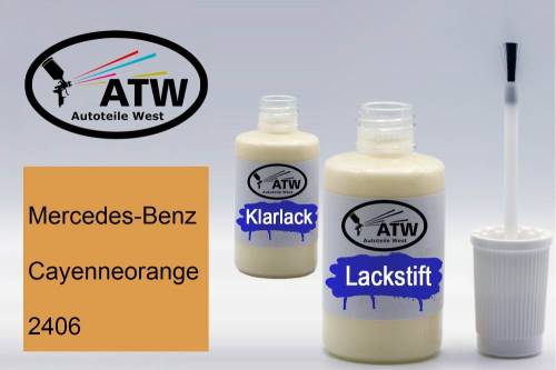 Mercedes-Benz, Cayenneorange, 2406: 20ml Lackstift + 20ml Klarlack - Set, von ATW Autoteile West.