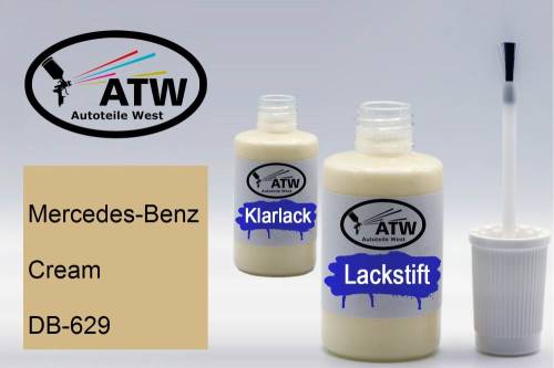 Mercedes-Benz, Cream, DB-629: 20ml Lackstift + 20ml Klarlack - Set, von ATW Autoteile West.