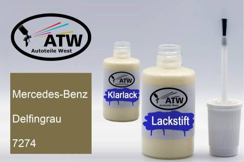 Mercedes-Benz, Delfingrau, 7274: 20ml Lackstift + 20ml Klarlack - Set, von ATW Autoteile West.