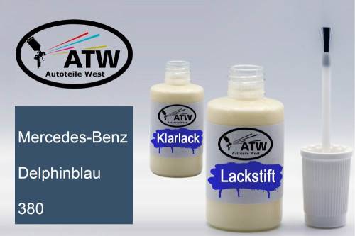 Mercedes-Benz, Delphinblau, 380: 20ml Lackstift + 20ml Klarlack - Set, von ATW Autoteile West.