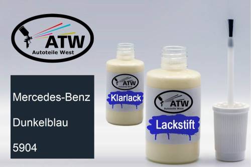 Mercedes-Benz, Dunkelblau, 5904: 20ml Lackstift + 20ml Klarlack - Set, von ATW Autoteile West.