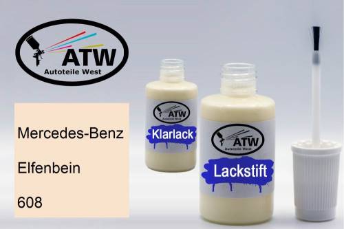 Mercedes-Benz, Elfenbein, 608: 20ml Lackstift + 20ml Klarlack - Set, von ATW Autoteile West.