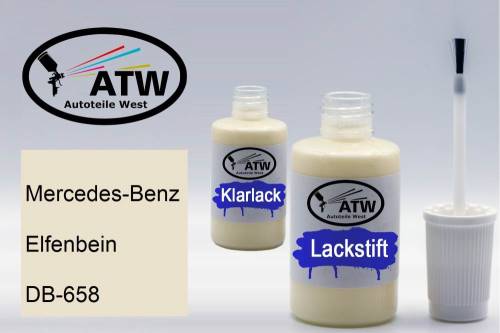 Mercedes-Benz, Elfenbein, DB-658: 20ml Lackstift + 20ml Klarlack - Set, von ATW Autoteile West.