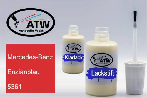 Mercedes-Benz, Enzianblau, 5361: 20ml Lackstift + 20ml Klarlack - Set, von ATW Autoteile West.