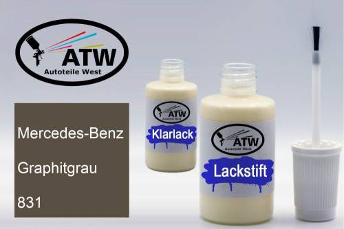 Mercedes-Benz, Graphitgrau, 831: 20ml Lackstift + 20ml Klarlack - Set, von ATW Autoteile West.