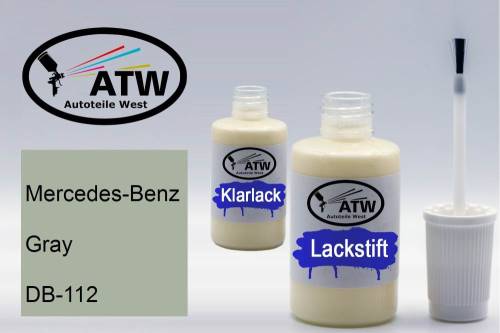 Mercedes-Benz, Gray, DB-112: 20ml Lackstift + 20ml Klarlack - Set, von ATW Autoteile West.