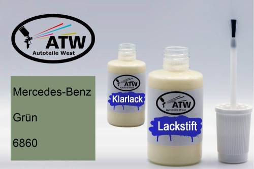 Mercedes-Benz, Grün, 6860: 20ml Lackstift + 20ml Klarlack - Set, von ATW Autoteile West.