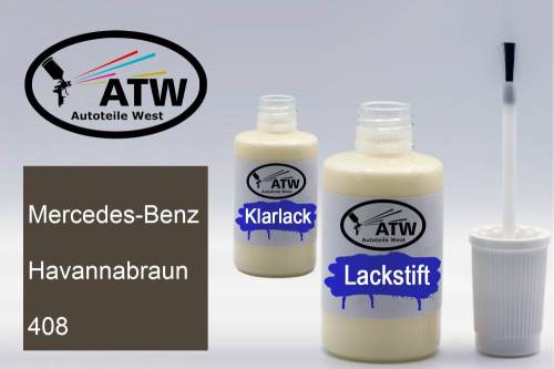 Mercedes-Benz, Havannabraun, 408: 20ml Lackstift + 20ml Klarlack - Set, von ATW Autoteile West.