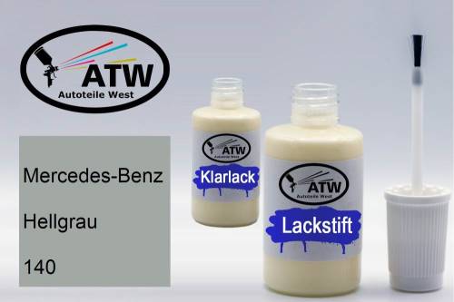 Mercedes-Benz, Hellgrau, 140: 20ml Lackstift + 20ml Klarlack - Set, von ATW Autoteile West.