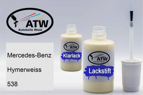 Mercedes-Benz, Hymerweiss, 538: 20ml Lackstift + 20ml Klarlack - Set, von ATW Autoteile West.