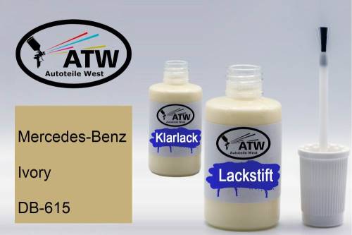 Mercedes-Benz, Ivory, DB-615: 20ml Lackstift + 20ml Klarlack - Set, von ATW Autoteile West.