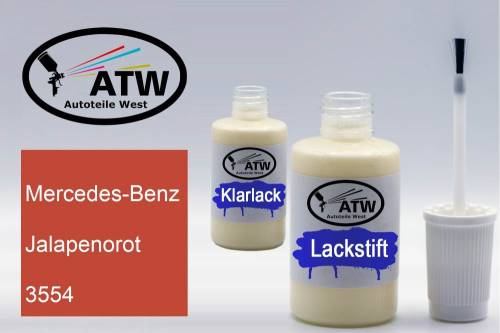 Mercedes-Benz, Jalapenorot, 3554: 20ml Lackstift + 20ml Klarlack - Set, von ATW Autoteile West.