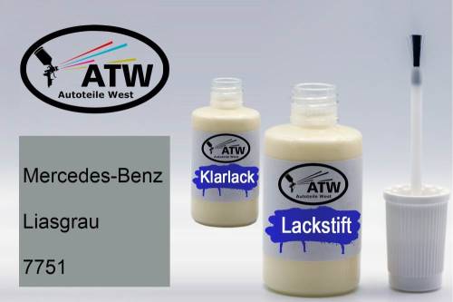 Mercedes-Benz, Liasgrau, 7751: 20ml Lackstift + 20ml Klarlack - Set, von ATW Autoteile West.